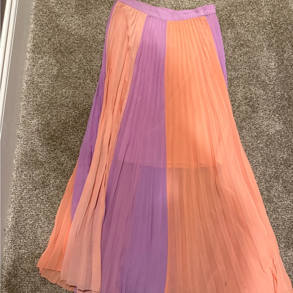 Skies Are Blue Orange and Purple Pleated Maxi Skirt